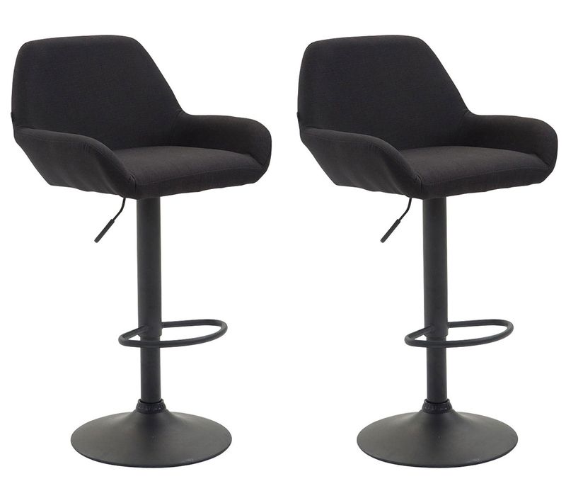 Lot De 2 Tabourets De Bar Moderne Et Confortable En Tissu Noir Pieds Trompette En Métal Noir Tdb10