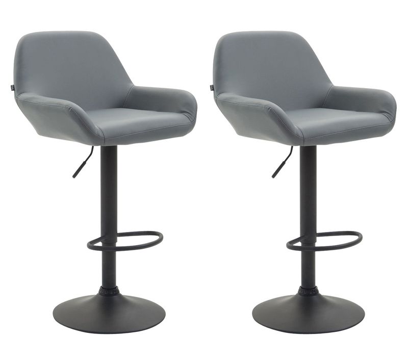 Lot De 2 Tabourets De Bar Moderne Et Confortable En Synthétique Gris Pieds Trompette En Métal Noir