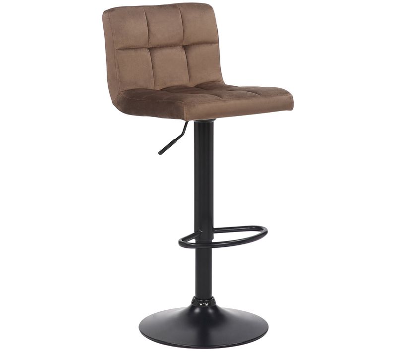 Tabouret De Bar En Velours Marron Avec Pieds En Métal Noir Assise Rembourée Repose-pieds Pivotant