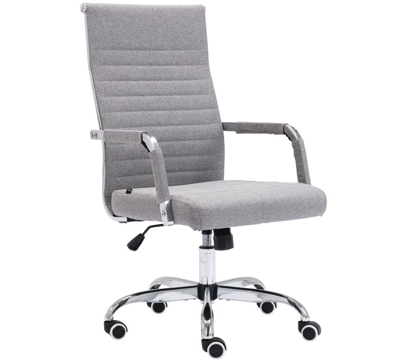 Fauteuil De Bureau Sur Roulettes Confortable Hauteur Réglable En Tissu Gris Cadre Métal Chromé