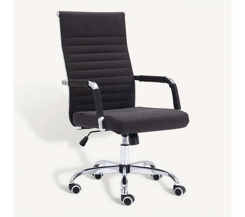 Fauteuil De Bureau Sur Roulettes Confortable Hauteur Réglable En Tissu Noir Cadre Métal Chromé