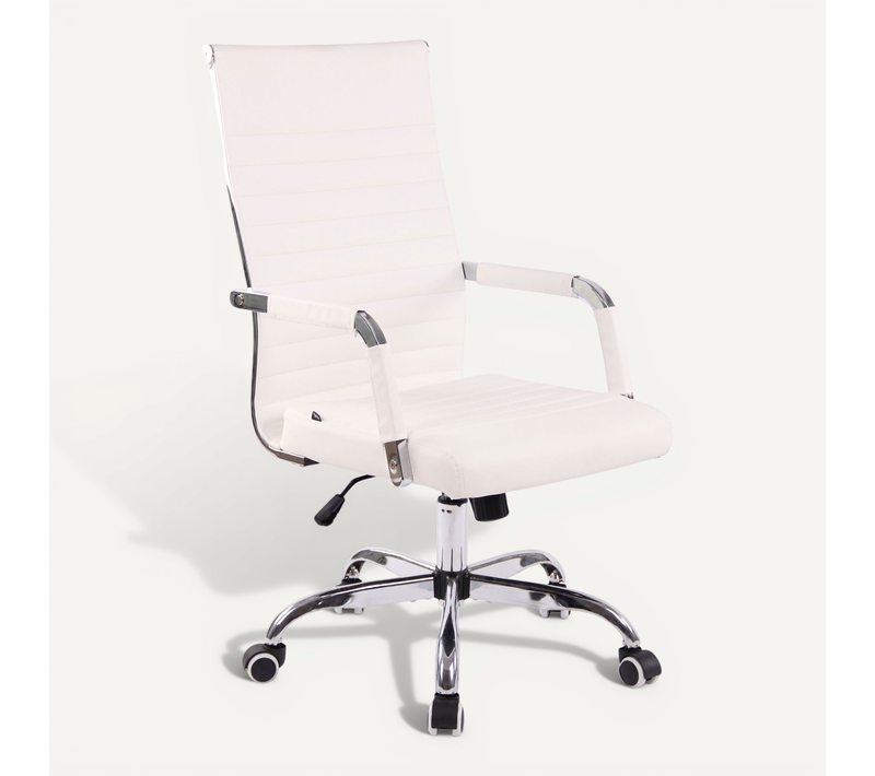 Fauteuil De Bureau Sur Roulettes Confortable Hauteur Réglable En Synthétique Blanc Cadre Métal