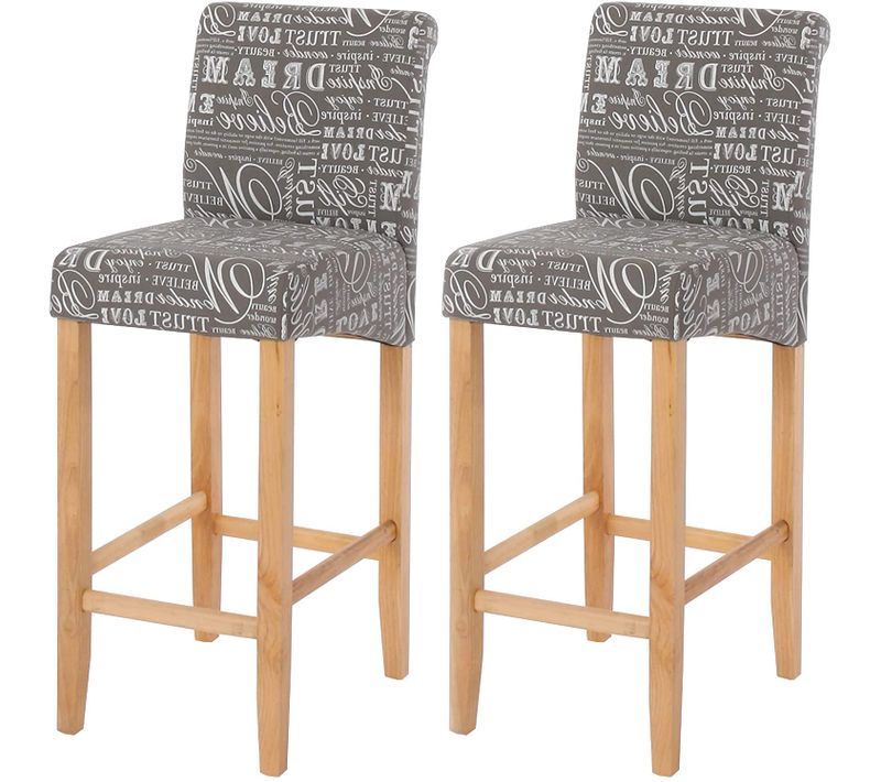 Lot De 2 Tabourets De Bar En Tissu Motif écriture Gris Pieds Clairs Avec Repose Pieds Tdb04075