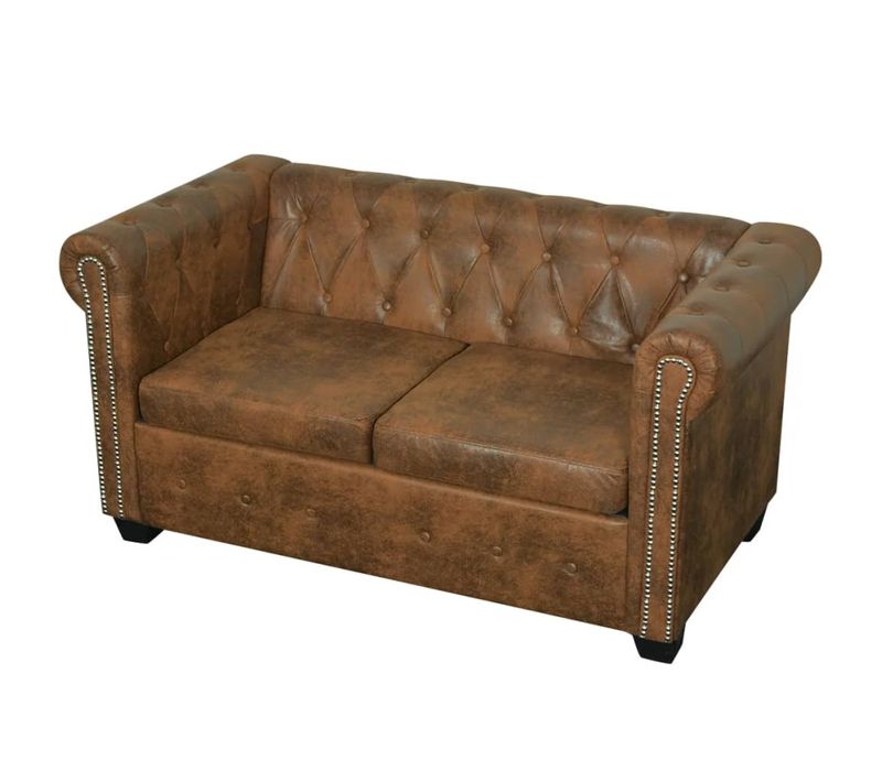 Canapé Chesterfield 2 Places Cuir Artificiel Marron 02_0019063
