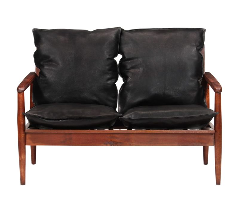 Canapé 2 Places De Salon Salle De Séjour Maison Intérieur Places Noir Cuir Véritable