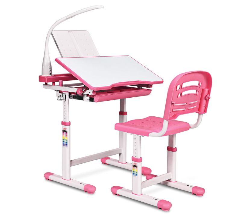 Set Bureau Et Chaise Pour Enfants Avec Lampe LED Charge Maximale 80 Kg Rose 20_0001086