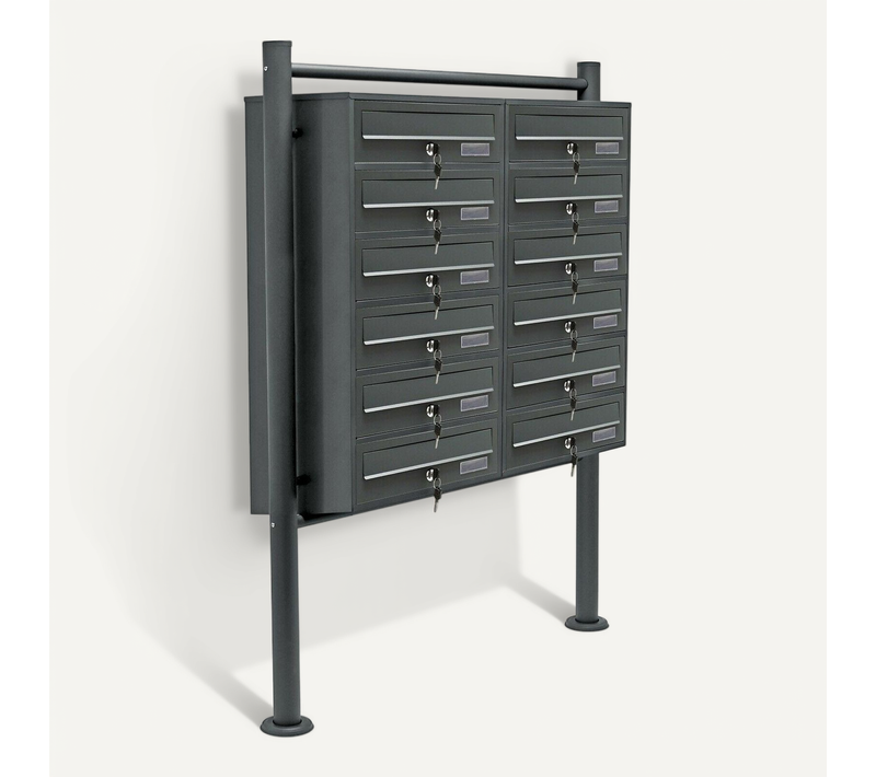 Bloc 12 Boites Aux Lettres 2x6 Compartiment Superposé Pied De Support Anthracite 16_0