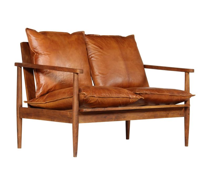 Canapé 2 Places De Salon Salle De Séjour Maison Intérieur Cuir Véritable Avec Bois D'