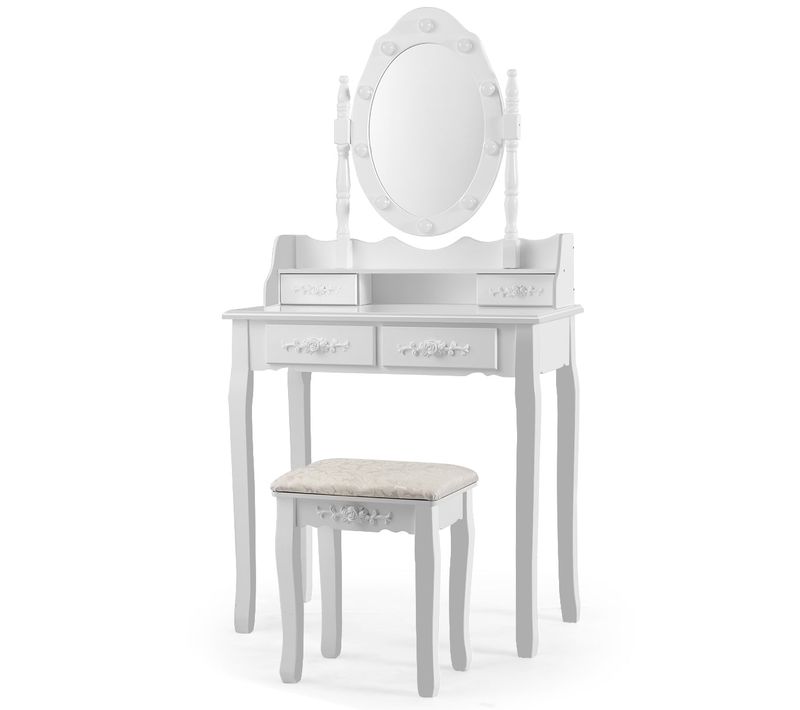 Coiffeuse Table De Maquillage Avec Miroir Oval Et 10 Ampoules LED 4 Tiroirs De Rangement Blanc 20_