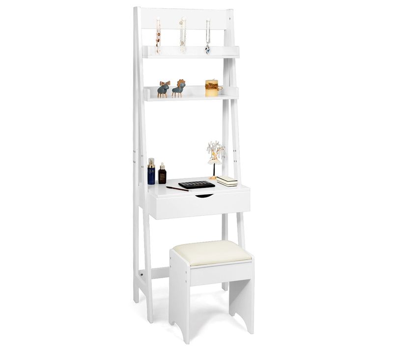 Coiffeuse Avec Miroir Table De Maquillage Moderne Avec Un Tabouret Et 2 Étagères Blanche 20_000047