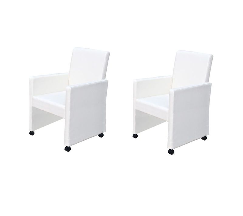 Lot De 2 Chaises De Salle à Manger Cuisine Design Moderne Et Ergonomique Sur Roulettes Blanc Synth