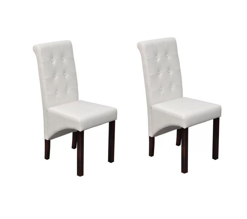 Lot De 2 Chaises De Salle à Manger Cuisine Dossier Capitonné En Synthétique Blanc Cds020205
