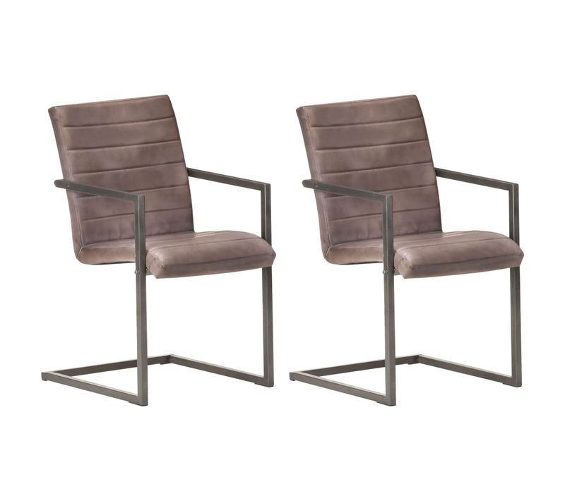 Lot De 2 Chaises De Salle à Manger Cuisine Cantilever Design Rétro Cuir Marron Véritable Cds020346