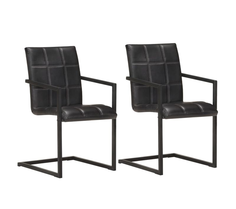 Lot De 2 Chaises De Salle à Manger Cuisine Cantilever Design Rétro Cuir Noir Véritable Cds020371