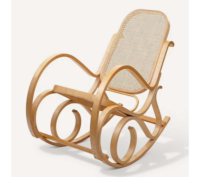 Fauteuil à Bascule Rocking Chair Couleur Chêne Dossier Rotin Fab04022