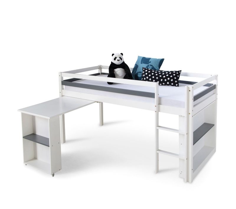 Lit Mezzanine Mi-hauteur Pour Enfant 90x200cm Avec Rangement Bureau Extensible Et Sommier Lit06199