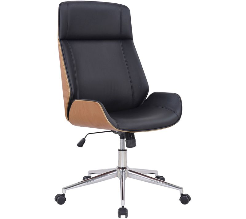 Fauteuil De Bureau Dossier Haut Avec Roulettes Synthétique Noir Et Bois Clair Hauteur Réglable