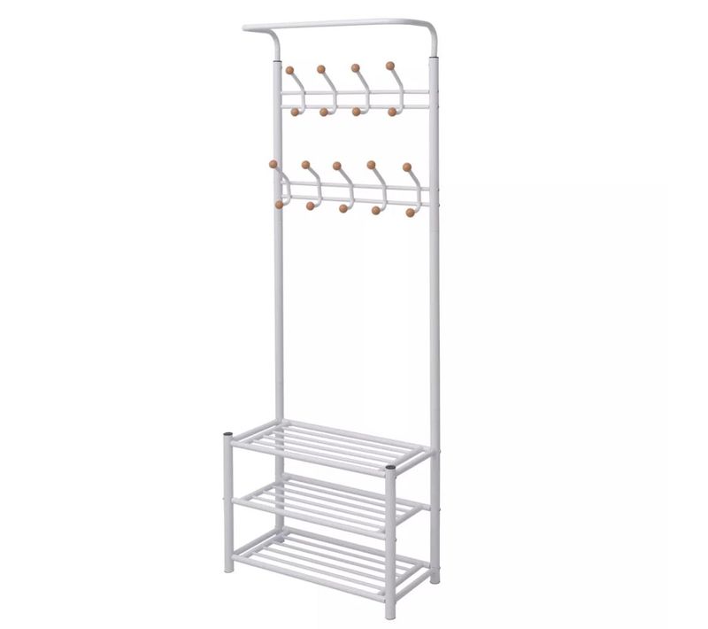 Porte-manteau Rangement De Chaussures Avec 9 Crochets Double 68x32x182,5cm Blanc Dec024190