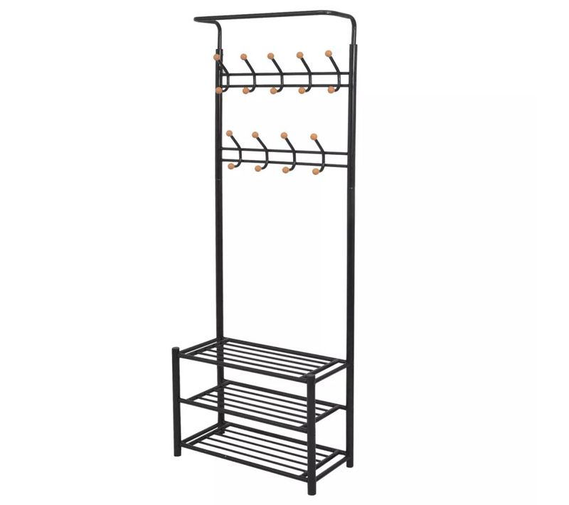 Porte-manteau Rangement Pour Chaussures Avec 9 Crochets Double 68x32x182,5cm Noir Dec024189