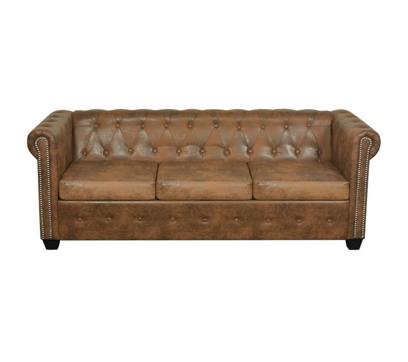 Canapé Chesterfield 3 Places Cuir Artificiel Marron 02_0020863