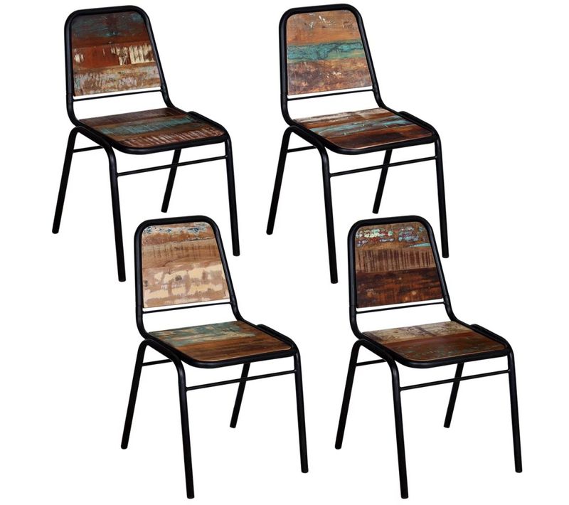 Lot De 4 Chaises De Salle à Manger Cuisine Style Industriel Bois De Récupération Solide Cds021331