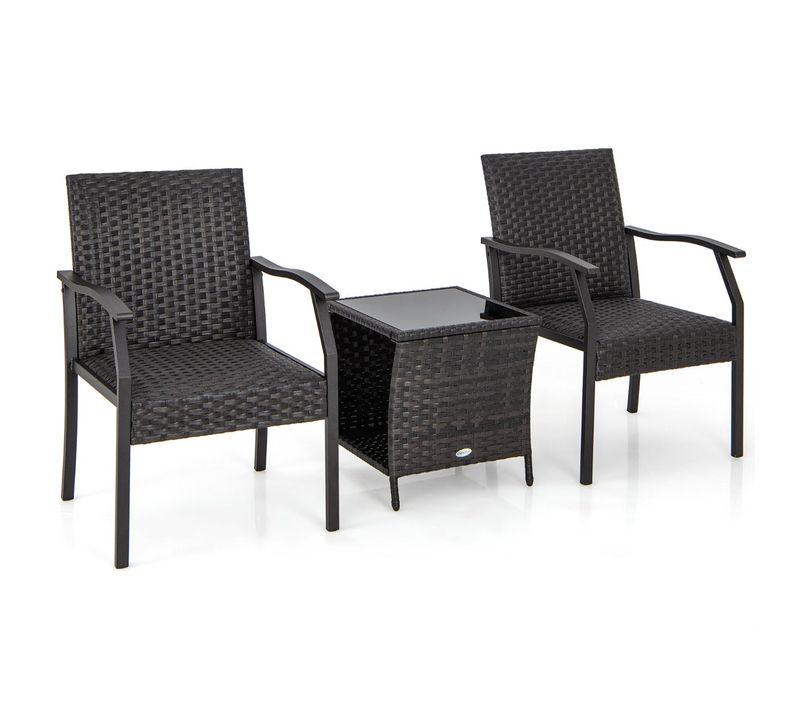 Ensemble De Table Et Chaises De Patio En Osier 3 Pièces Siège Rembourré Plateau En Ve