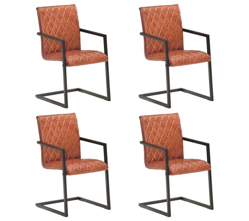 Lot De 4 Chaises De Salle à Manger Cuisine Cantilever Design Rétro Cuir Véritable Marron Cds021392