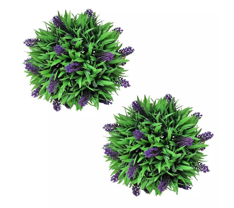Lot De 2 Boules De Buis Artificiel Avec Lavande 28 Cm Dec022065