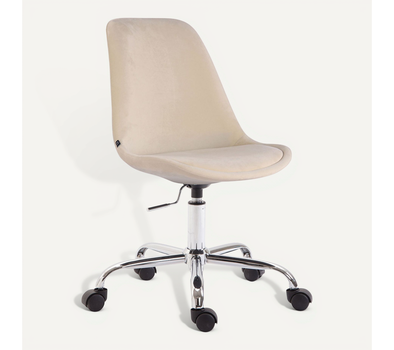 Chaise De Bureau Sur Roulettes En Tissu Velours Crème Bur10350