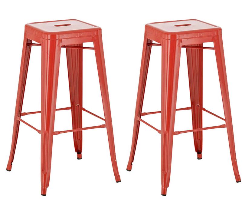 Lot De 2 Tabourets De Bar Style Industriel En Métal Avec Repose-pieds Rouge Tdb10117