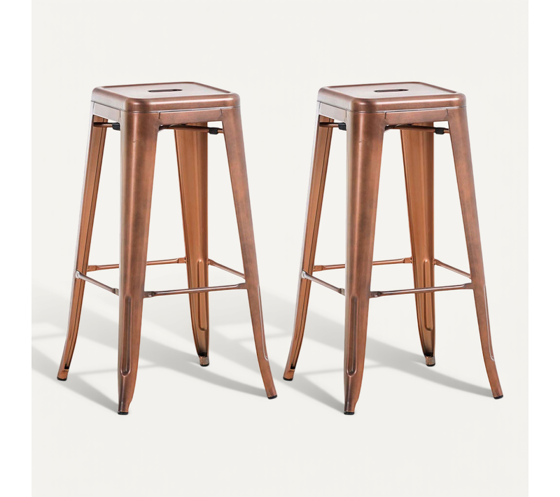 Lot De 2 Tabourets De Bar Style Industriel En Métal Avec Repose-pieds Cuivre Vieilli Vintage Tdb10