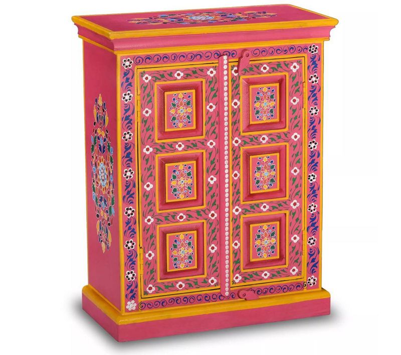 Buffet Bahut Armoire Console Meuble De Rangement Bois Massif De Manguier Peinture Ros