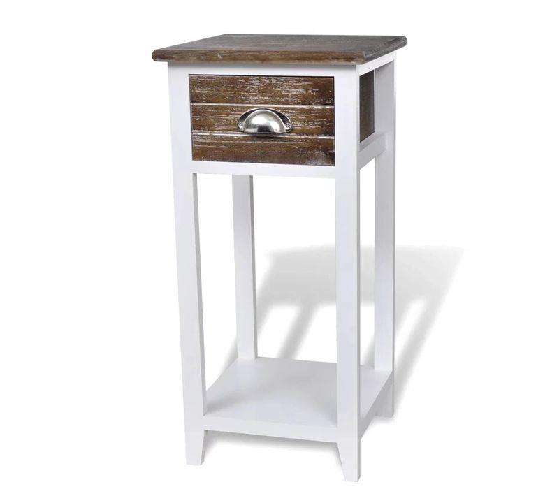 Table De Nuit Chevet Meuble Chambre Avec 1 Tiroir Marron Et Blanc 140