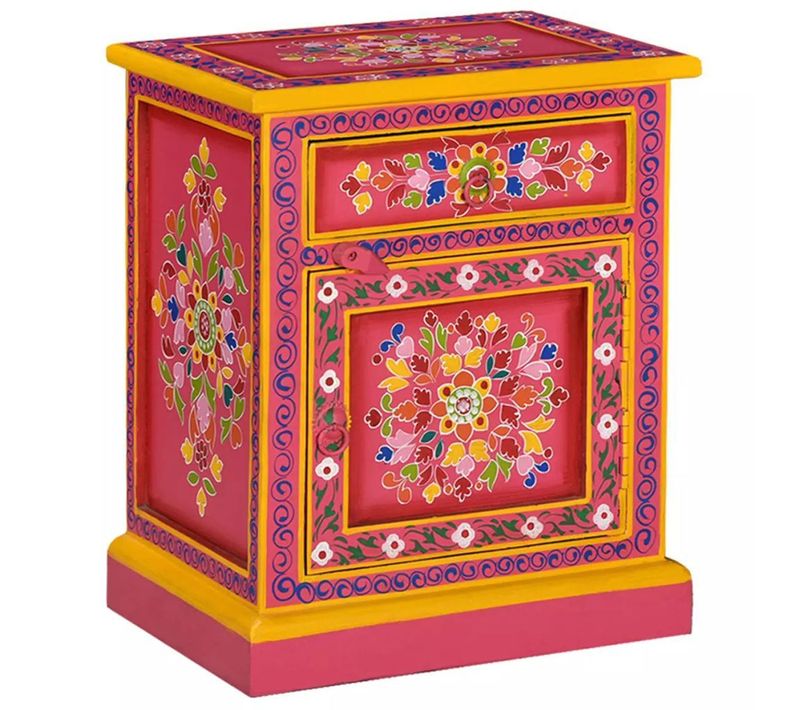 Table De Nuit Chevet Commode Armoire Meuble Chambre Bois De Manguier Massif Rose Pein