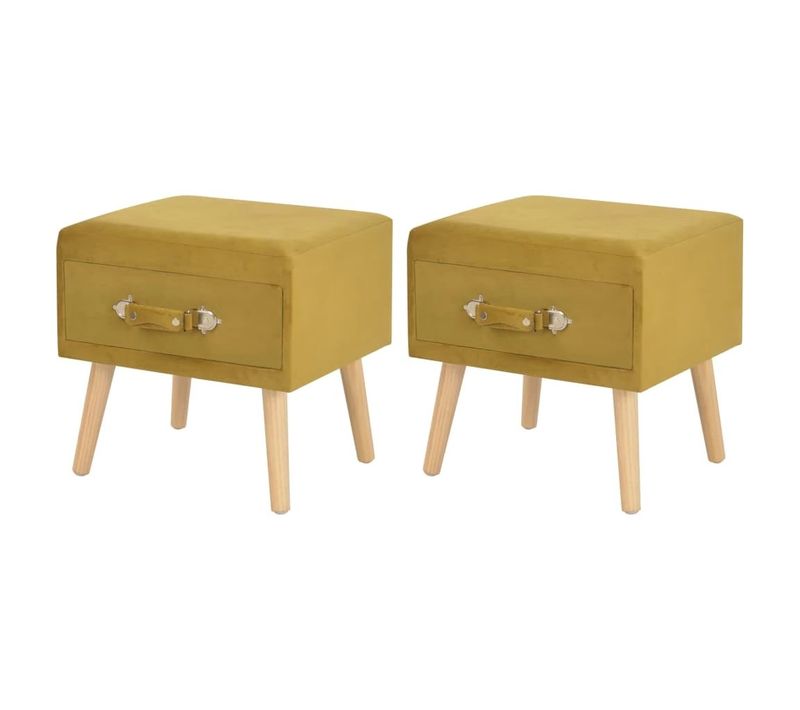 Table De Nuit Chevet Meuble Chambre 2 Pièces 40x35x40 Cm Velours Moutarde 1402048