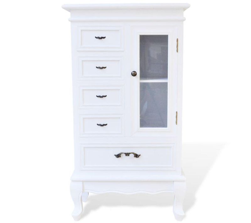 Buffet Bahut Armoire Console Meuble De Rangement Avec 5 Tiroirs Et 2 Étagères Blanc 4