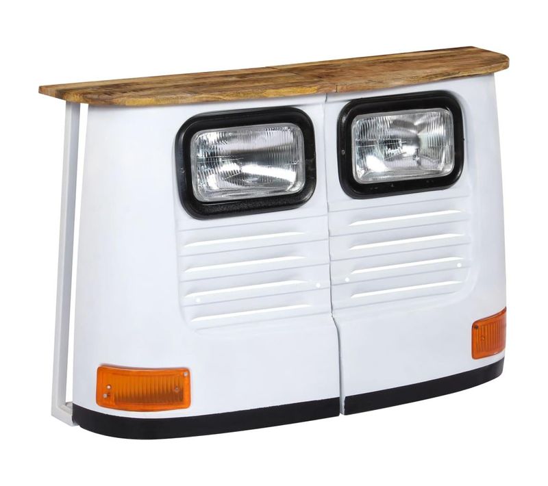 Meuble De Bar Bois De Manguier Massif Forme De Camion Blanc 4402