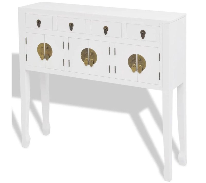 Buffet Bahut Armoire Console Meuble De Rangement En Style Chinois En Bois Massif Blan