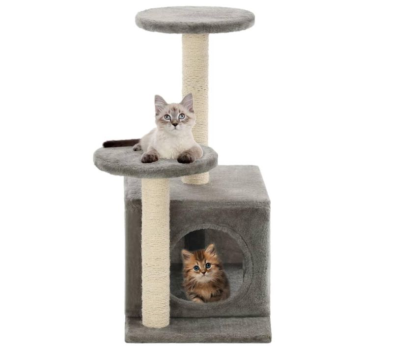 Arbre à Chat Griffoir Grattoir Niche Jouet Animaux Peluché En Sisal 60 Cm Gris 370221