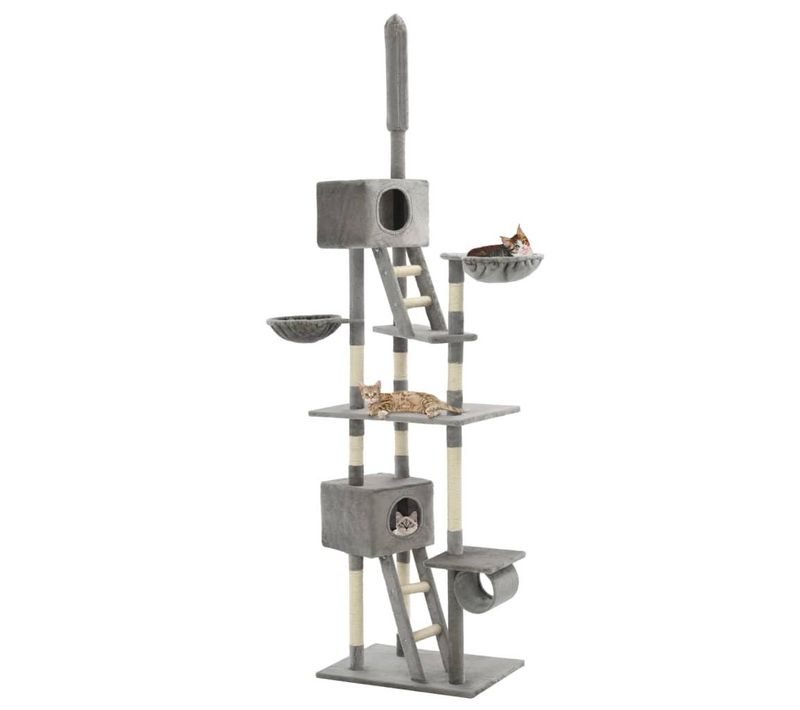 Arbre à Chat Griffoir Grattoir Niche Jouet Animaux Peluché En Sisal 230-260 Cm Gris 3