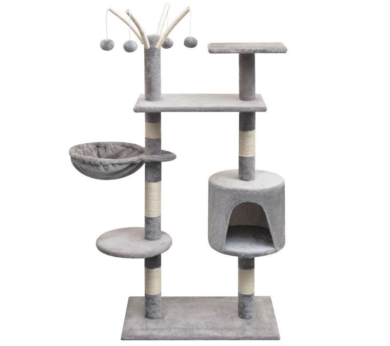 Arbre à Chat Griffoir Grattoir Niche Jouet Animaux Peluché En Sisal 125 Cm Gris 37021