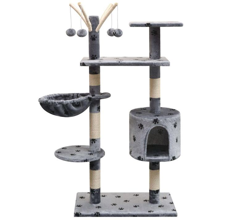 Arbre à Chat Griffoir Grattoir Niche Jouet Animaux Peluché Et Sisal 125 Cm Empreintes