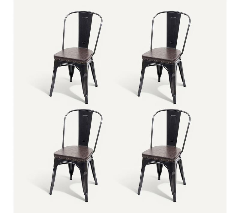 4x Chaises De Salle à Manger Cuisine Style Industriel Métal Noir Et Synthétique Marron Cds04557