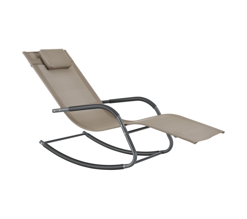 Transat Bain De Soleil Chaise Longue à Bascule Acier Textile 147 X 63 X 89 Cm Beige 0