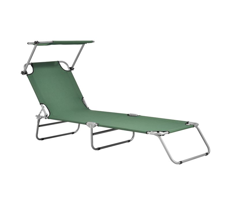 Transat Bain De Soleil Avec Pare-soleil Inclinable Acier Polyester Argenté Mat Vert F