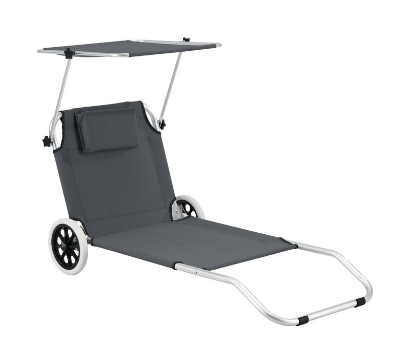 Transat Bain De Soleil à Roulettes Lazkano Aluminium Polyester Argenté Mat Gris Foncé