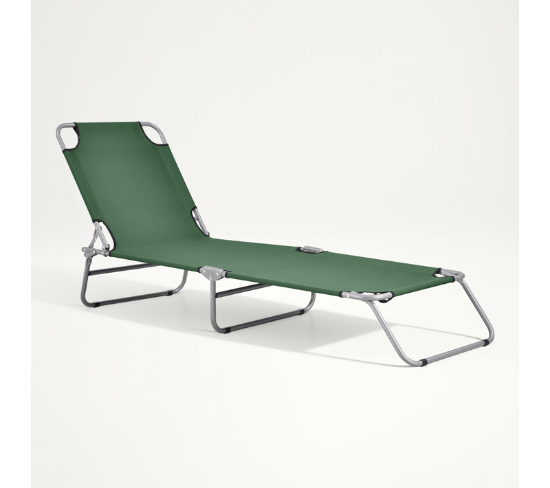 Transat Bain De Soleil Inclinable Acier Polyester Argenté Mat Vert Foncé 03_0006422