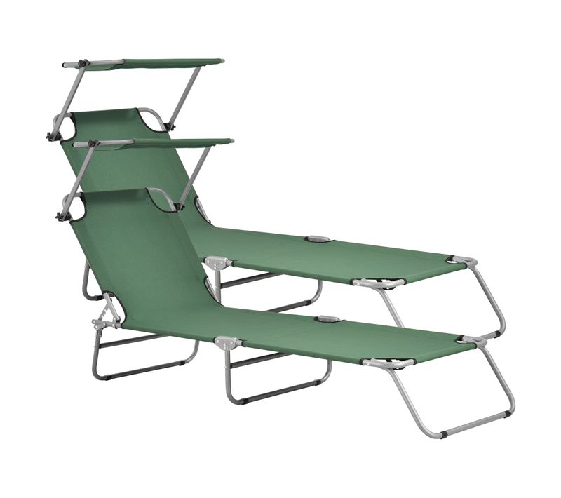 Lot De 2 Transats Avec Pare-soleil Acier Polyester Argenté Vert Foncé 03_0006429