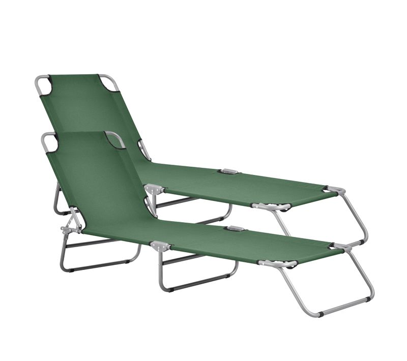 Lot De 2 Transats Inclinables Acier Polyester Argenté Mat Vert Foncé 03_0006432