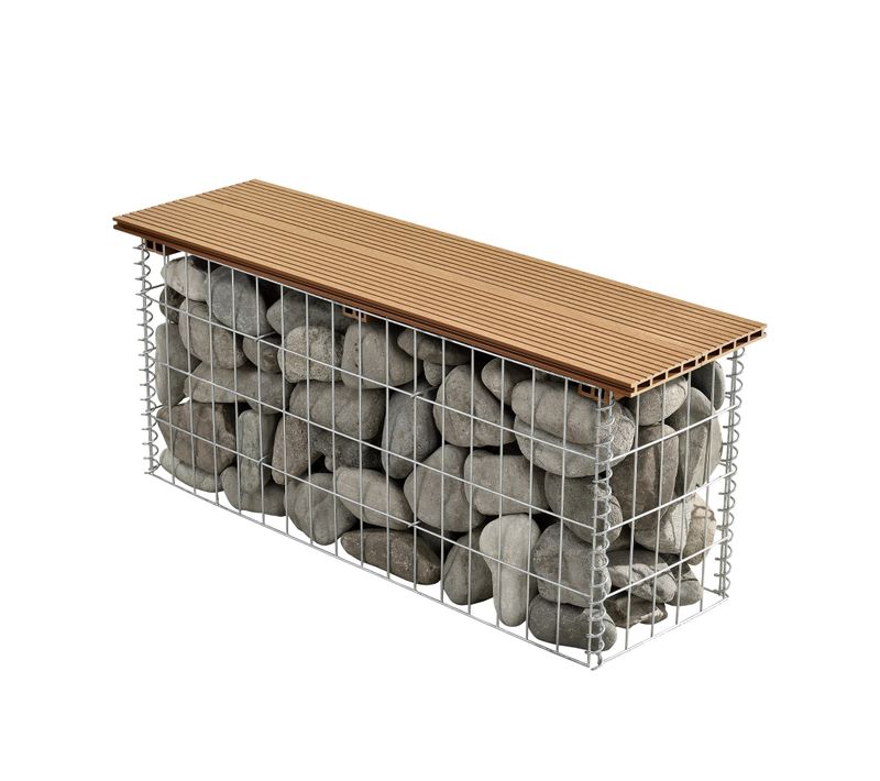 Banc De Jardin Gabion 100 X 30 X 5 Cm Marron Clair Teck 03_0006436